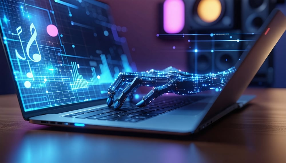 AI composing music on laptop